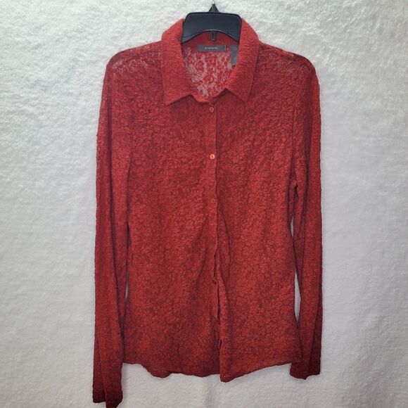 Liz Claiborne Lace Button Down Red Blouse Size Medium - Picture 10 of 16